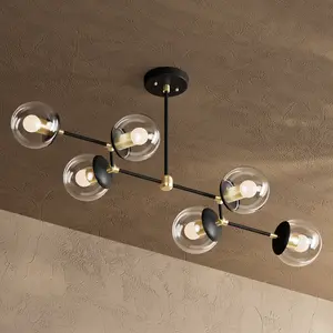 Ana - Modern Glass Globe 6 Light Linear Chandelier Kitchen Island