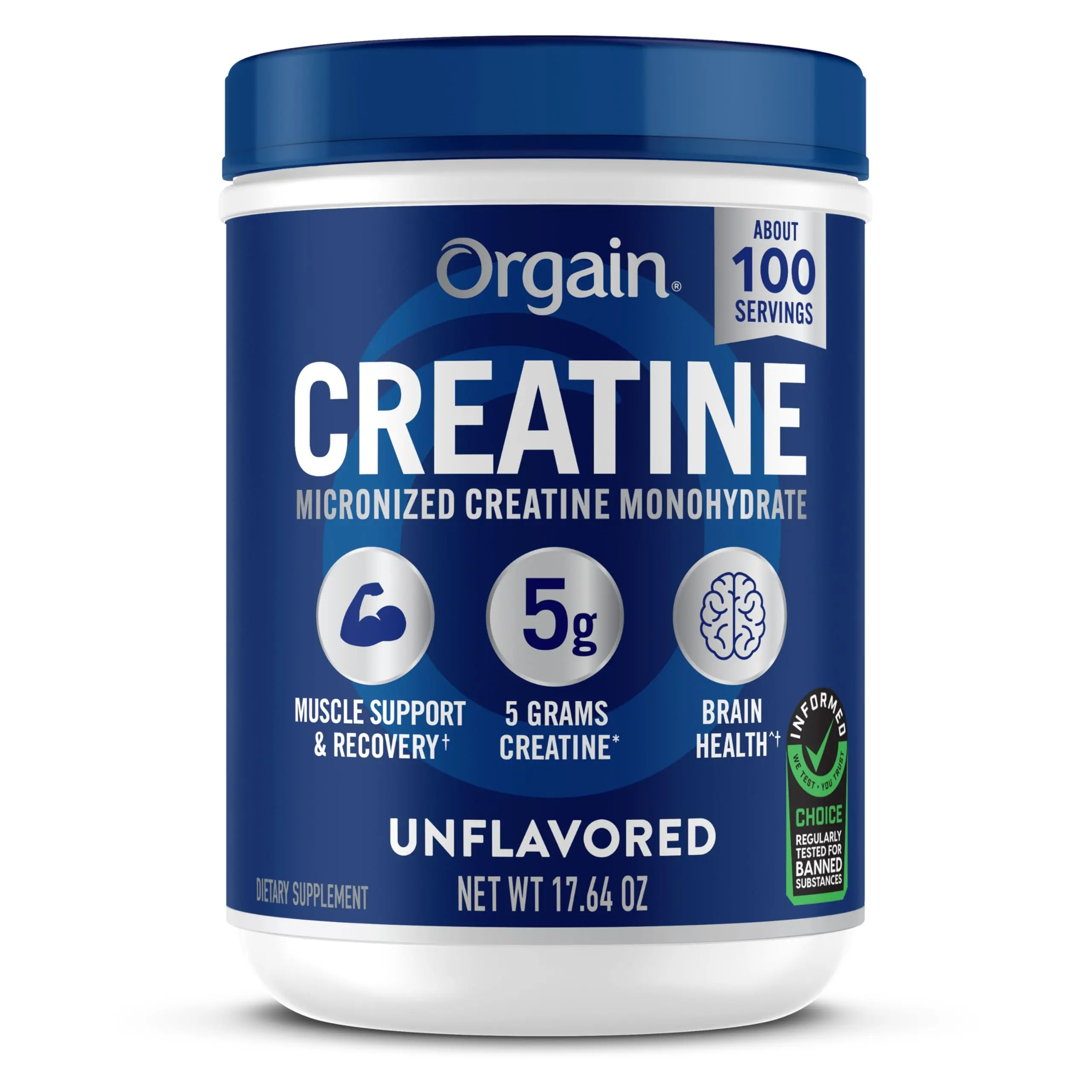 Micronized Creatine Monohydrate Powder Unflavored, 100 Servings, No Artificial Additives, Workout Supplement for Muscle Support, Recovery and Brain Health