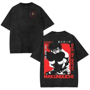 Hajime No Ippo Kamogawa Boxing Gym Crew ippo Makunouchi Anime Clothing Oversized Washed Tshirt Soft Cotton Graphic Tees for Men Casual Wear