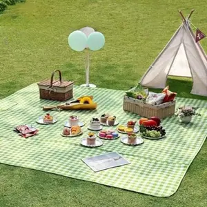 Large Foldable Portable Picnic Blanket, Plaid Design, Durable Polyester Material, Ideal for Camping and Outdoor Gatherings