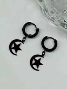 1 Pair Simple Star & Moon Design Dangle Earrings, Punk Style Jewelry for Party, Daily Clothing Decor for Girl, Punk Inspired