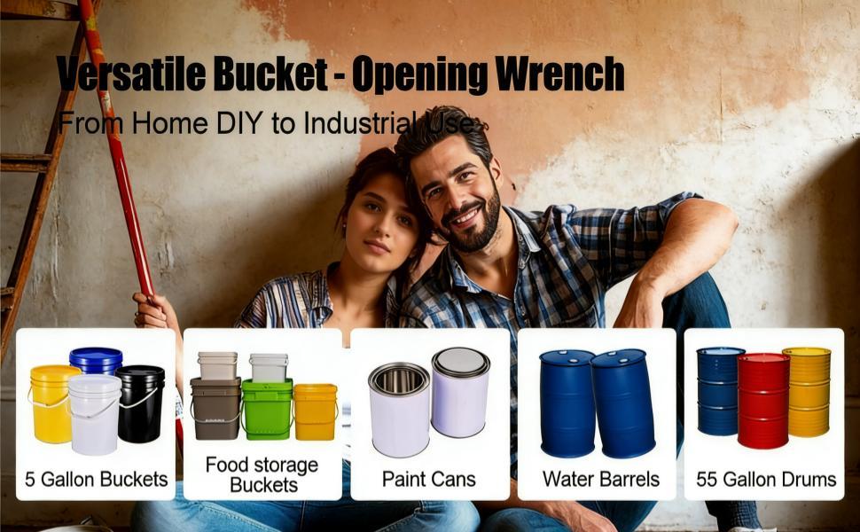 3-in-1 Aluminum Drum Bung Wrench & Bucket Opener Tool, Heavy Duty Lid Remover for 5-55 Gallon Barrels & Paint Pails, Non-Slip Ergonomic Handle for Home & Industrial Use (Black Red)