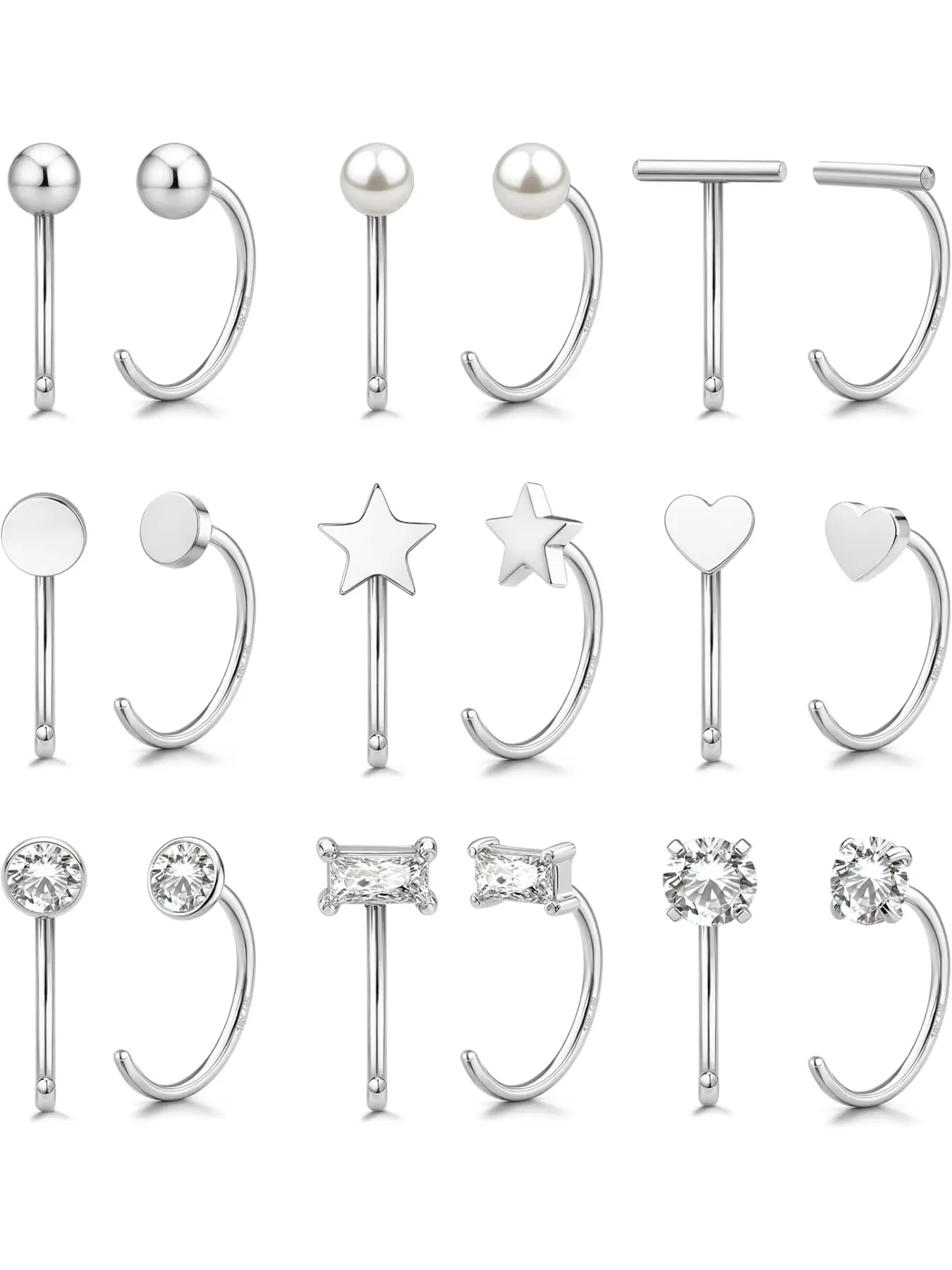14K Gold Plated Huggie Half Hoop Earrings Ear Hoops Cartilage Helix Open Hugging Heart Shaped Earrings for Women | 9 Pairs Hypoallergenic 316L Stainless Steel Jewelry Set Trending Christmas New Year Gifts Heart Design Earrings Huggie Earring Pack