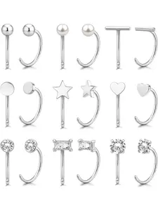 14K Gold Plated Huggie Half Hoop Earrings Cartilage Helix Open Hugging Heart Shaped Earrings for Women | 9 Pairs Hypoallergenic 316L Stainless Steel Jewelry Set Trending Christmas New Year Gifts