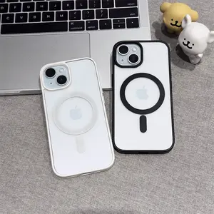 Transparent frosted crystal magnetic phone case suitable for iPhone11 12 13 14 15 16 15promax xs pro max black and white magnetic phone case, TPU frosted soft protective case, anti-collision and anti drop, non fingerprint phone protective case