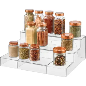 3-Tier Expandable Spice Rack Organizer for Cabinet, Pantry or Countertop, Clear,