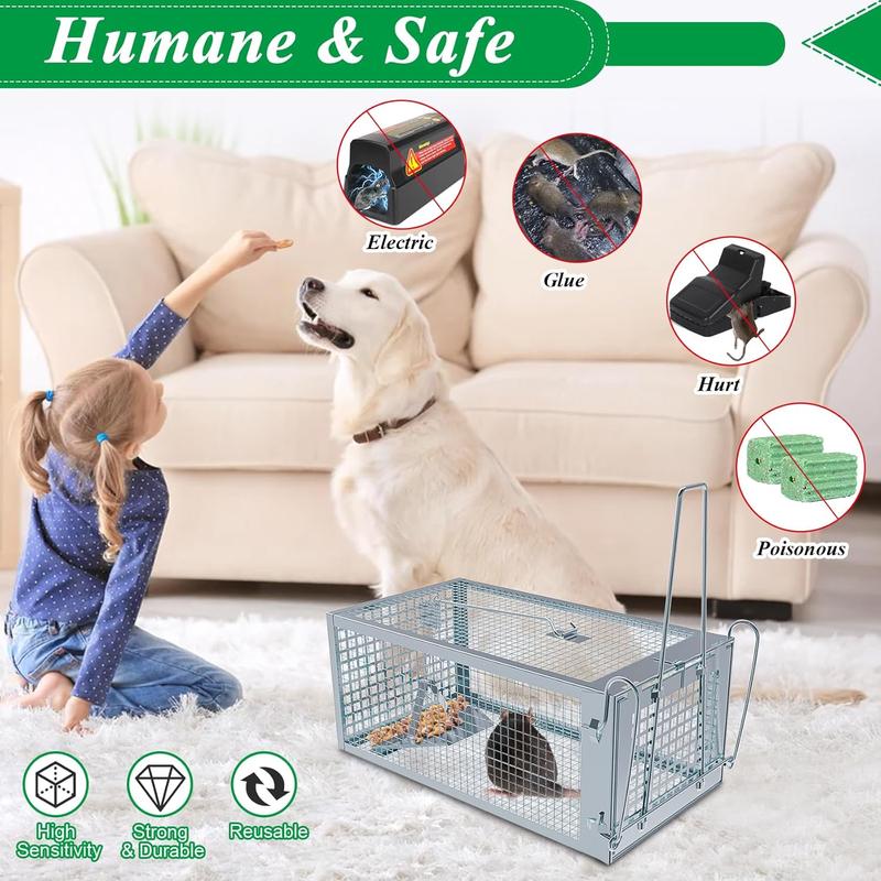 Humane Mouse Traps Indoor, 2 Packs Humane Rat Trap Outdoor,Small Rodent Chipmunk Trap and Other Live Animal Cage Catch and Release