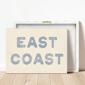 1PC Canvas Wall Art Easy To Hang East Coast Print Coastal Cowboy Decor Coastal Wall Art Blue Text Poster Beach Ocean Aesthetic Decorative Wall Art Frame
