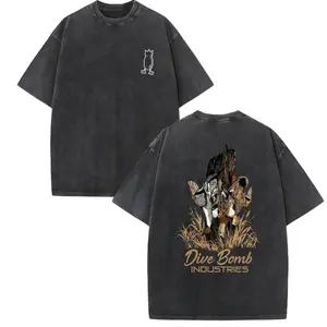 Dive Bomb Industries Graphic 100% Cotton Oversized Vintage Washed T-Shirt, Mixed Duck hunting Men's t Shirts, Outdoor Hunting Duck Pullover Graphic Washed Tee t Shirts Funny Graphic Tee Good Graphic Tees Men's Graphic Tees Streetwear Outfits
