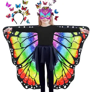 D.Q.Z Double-Sided Fairy Butterfly-Wings Costume for Girls Kids Dress-Up Clothes Headband as Halloween Birthday Gifts