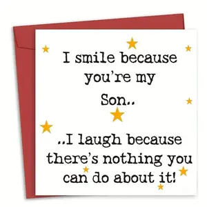 Birthday Card with Envelope, Custom Message Card, 1 Count to My Son Birthday Card from Mom & Dad, Funny Greeting Card for Son