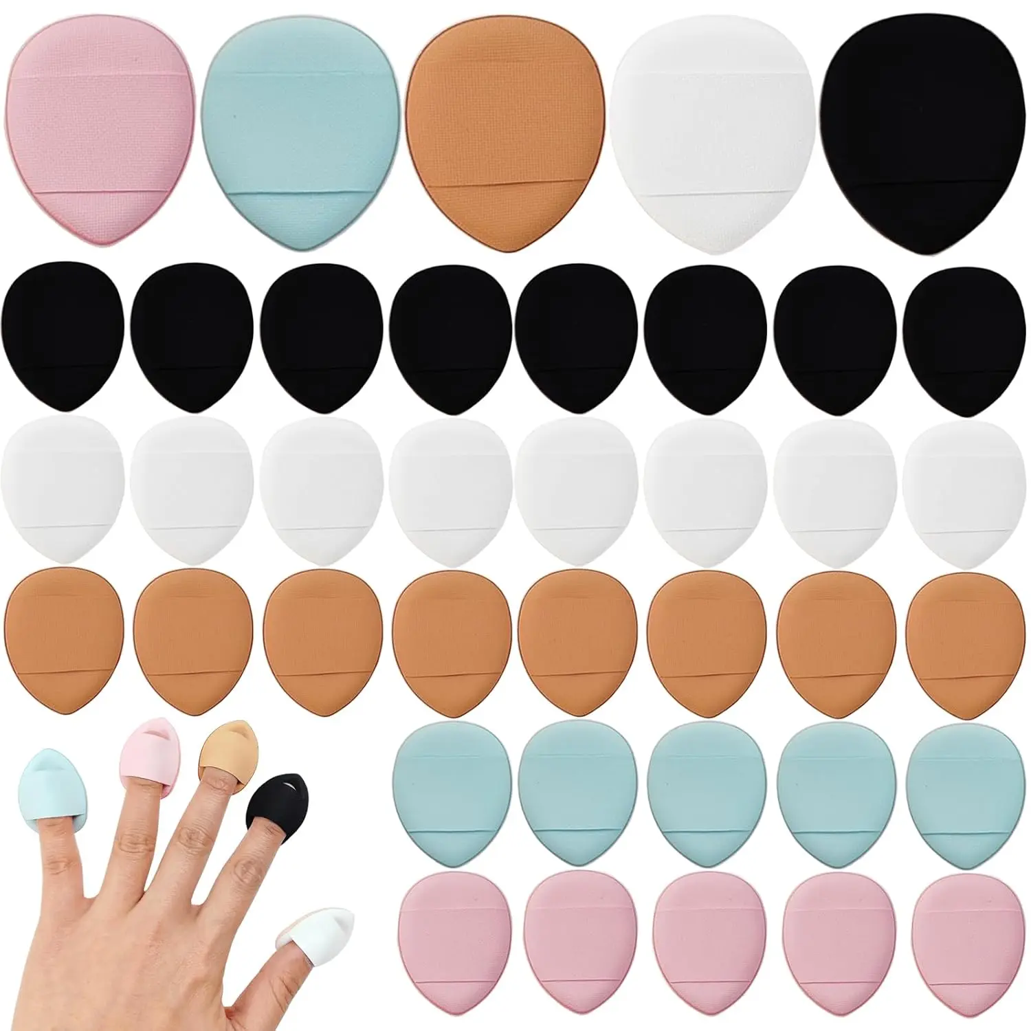 75 Pieces Mini Finger Powder Puffs, Soft Sponge Triangular Applicators with Strap for Precise Face Makeup, Reusable for Foundation & Concealer, Coffee, Moisturizing, Convenient To Touch Up Makeup, Dry/Wet Use, 1.46 X 1.18 Inches, Mini Puffs, Daily Use
