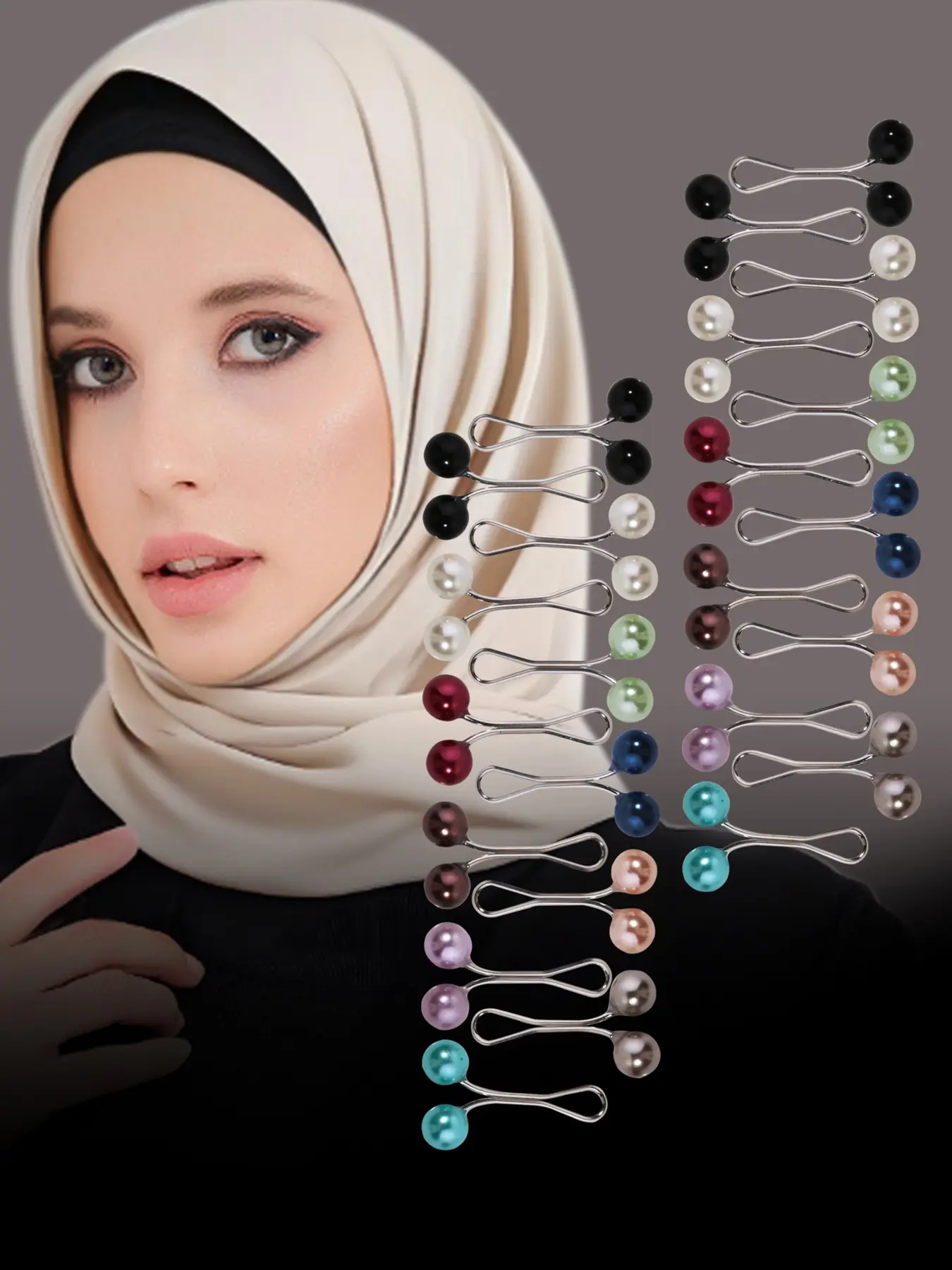 24pcs Multicolor Headscarf Pins, For Muslim U-Type Hijab Scarf Clips, Women's Muslim Islamic Modesty Shawl Holders, Geometric Pattern Brooches, Cute Style Accessories