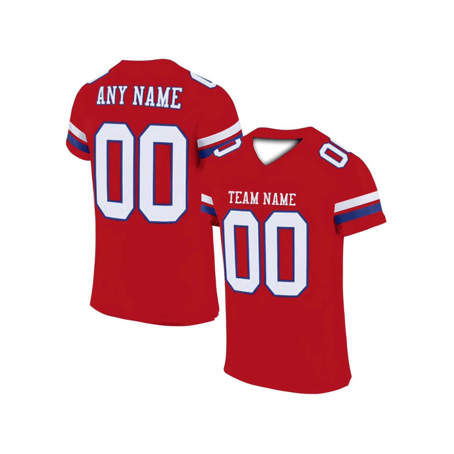 [XXS-7XL] Mesh Fabric Custom Red Men's V-neck Jersey, Team Name Printed Design, Outdoor Sports, Durable, Casual and Stylish