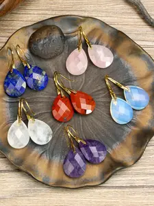 Women's Boho-Chic Natural Crystal Earrings, Lapis Lazuli/Amethyst/Rose Quartz Spring Summer Vacation Accessories, Daily Wear Ethnic Pattern Alloy Jewelry