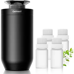 Waterless Essential Oil Diffuser Starter Kit with 4 x 10mL Fragrance Scent Oil, Smart Auto On/Off Car Diffuser Air Freshener, 1/8/24H Timer& 2 Mist Levels Scent Diffuser for Car (Black)