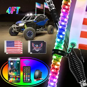 Nilight 2PCS 4FT RGB LED Whips with Spring Base, Remote & App Control, DIY Chasing Patterns, Turn Signal & Brake Functions for ATV, UTV, Polaris RZR, Can-am Decorative Automotive Accessories