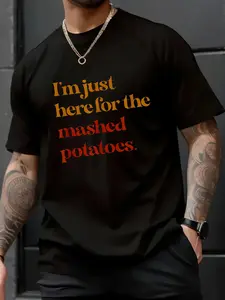 100% Cotton Unisex Funny Im Just Here For The Mashed Potatoes Thanksgiving T-Shirt， men's autumn short-sleeved shirt, featuring maple leaf and Thanksgiving Halloween prints
