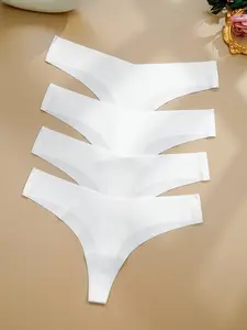 Four-Pack Women's Seamless Low-Waist Thong Underwear, No Visible Lines, Soft Stretch Fabric, Elegant Fitted Design, All Seasons, Elastic Undergarments