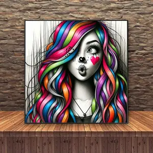 Colorful Hair Girl Pattern DIY Diamond Arts Colorful Painting Kit without Frame, DIY 5D Diamond Arts Colorful Painting for Bedroom Home Wall Decor