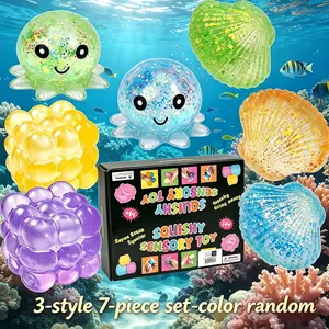 7-piece set - New 3D cartoon ornament decompression toy with shell, octopus, and Rubik's cube shapes, fun Christmas gifts, party and birthday gifts, school prizes, Easter/Christmas machine gifts