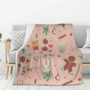 Ultra Soft Christmas Holiday Throw Blanket with Gingerbread Design Holiday Drinks Hearts Stars Graphic Flannel Warm Lightweight All-Season Winter Decor Gift for Camping Office Bedroom
