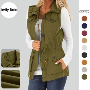 Imily Bela Women's Casual Military Utility Vest Lightweight Sleeveless Drawstring Jackets With Pockets