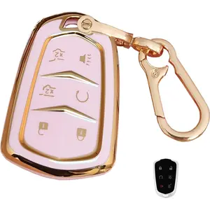 Pink for Cadillac Key Fob Cover with Keychain Fits for Cadillac XT5 ATS CTS Remote Key SRX XTS Escalade Smart Key (6-Button)
