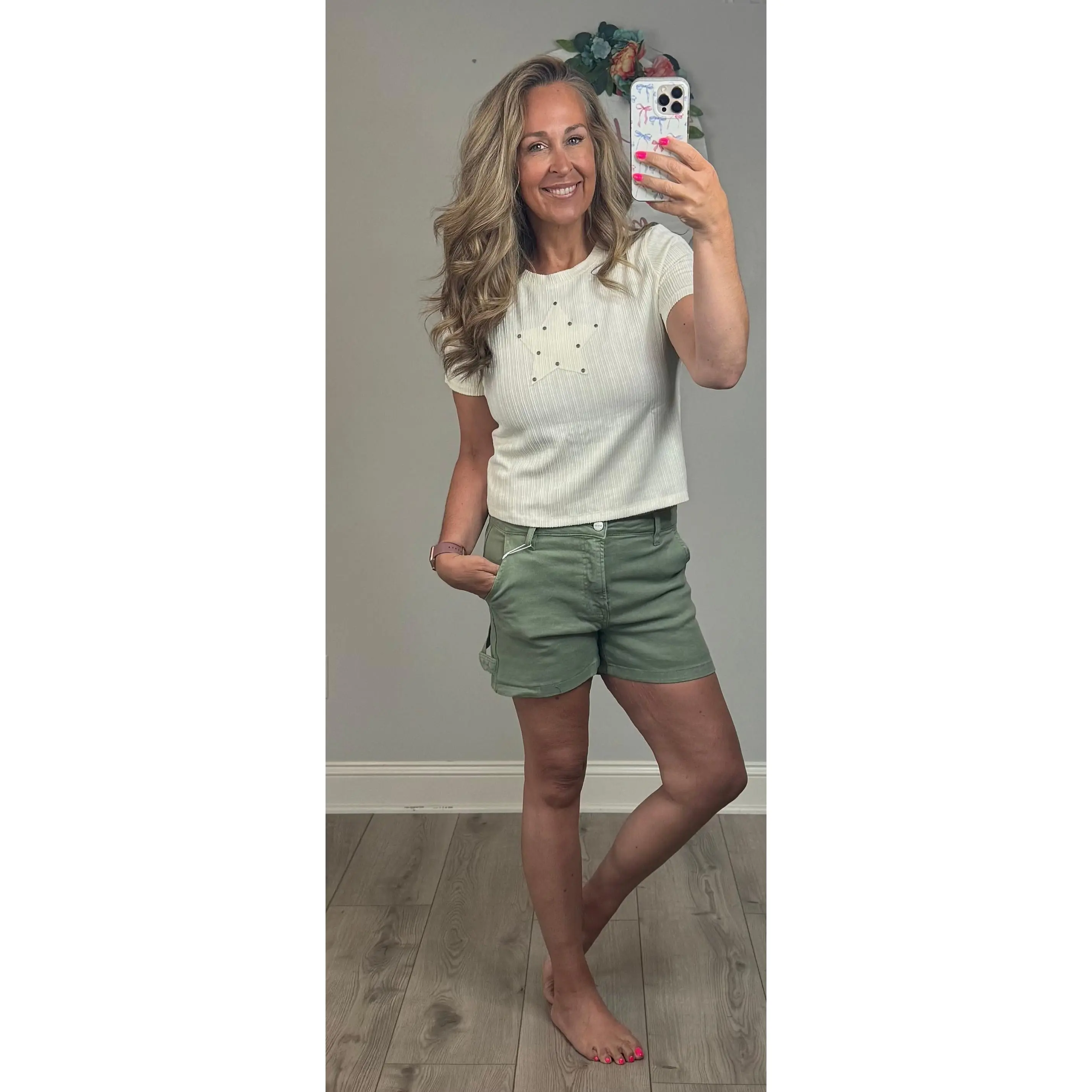 Womens Studded Star Patch Textured Knit T Shirt