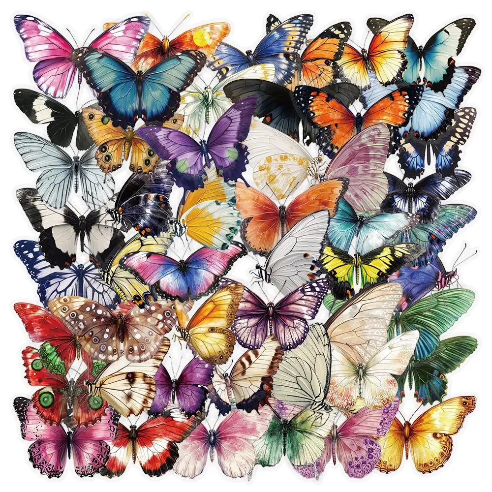 Butterfly Pattern Sticker, 50pcs/set Colorful Butterfly Series Sticker, Scrapbook Materials, Scrapbook Accessories, Decorative Sticker, Decoration Sticker for Scrapbooking, Journaling, Gift Wrapping, Self Adhesive Stickers, Graphic Decal, Art Stickers