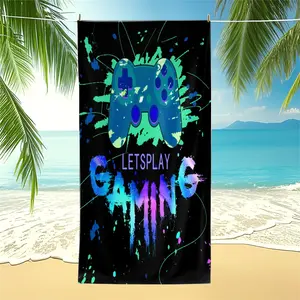 Vibrant Neon Gamepad Beach Towel, Artistic Splatter Video Game Pool Towel, Modern Gamer Aesthetic Camping Towel, Soft Quick-Dry Bath Towel Blanket for Boys Teens Gamers, All-Purpose Towel for Travel Swimming Beach