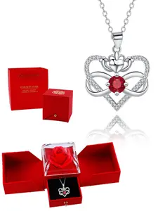 Heart Shaped Rose Design Pendant Necklace with Box, Fashion Jewelry for Party, Daily Clothing Decor, Trendy All-match & Exquisite Jewelry for Birthday Gift, Love Heart Necklace