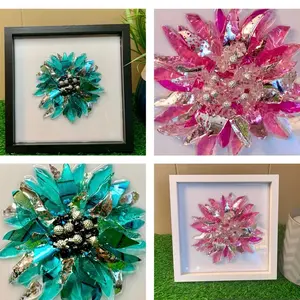 Sunflower shattered glass and resin art picture frame