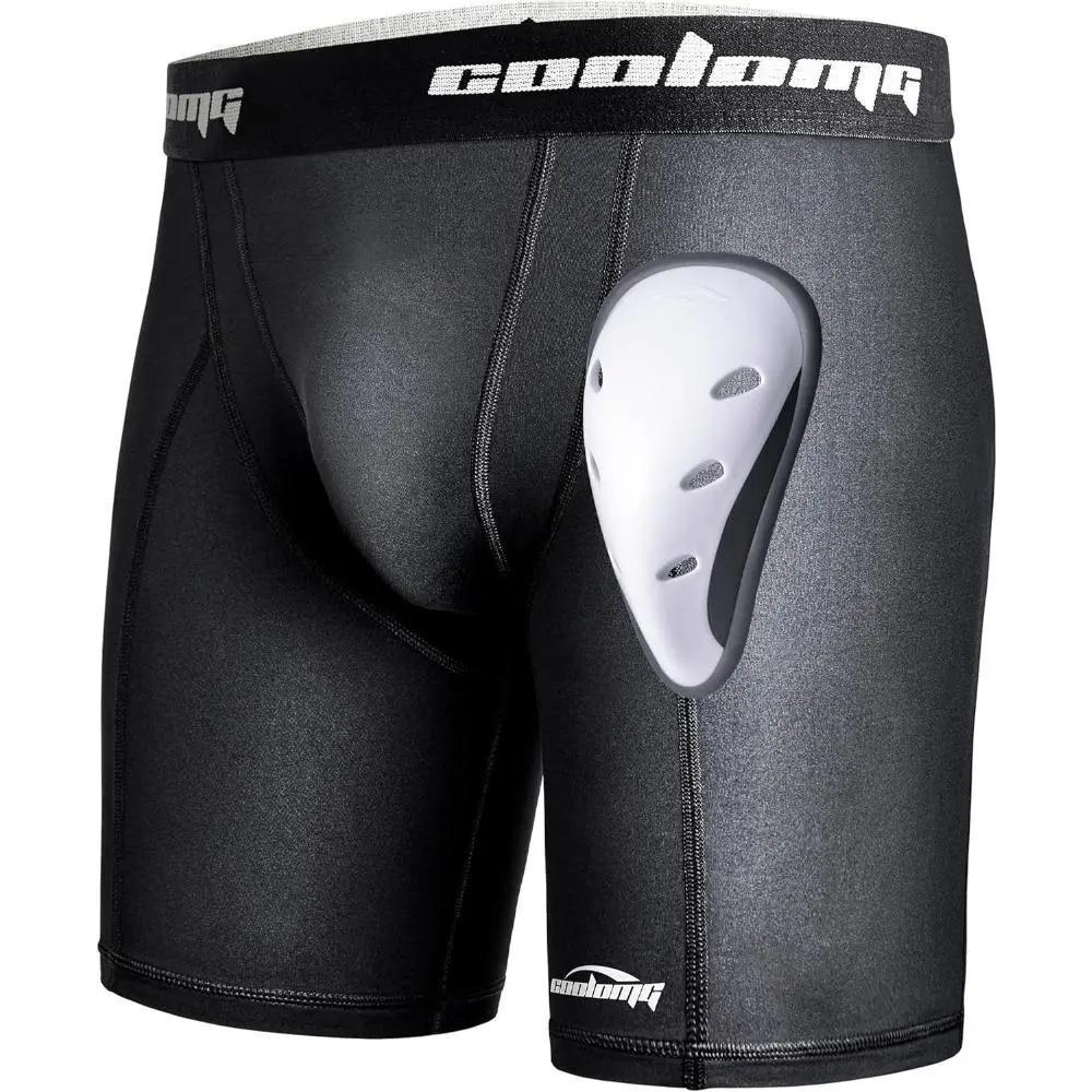 Men's Adjustable Strap Compression Shorts with Protective Plastic Groin Cup, Male Polyester-Spandex Athletic Underwear for Baseball & Softball, Lacrosse, Martial Arts, Machine Wash Short, Contact Sports, One Size
