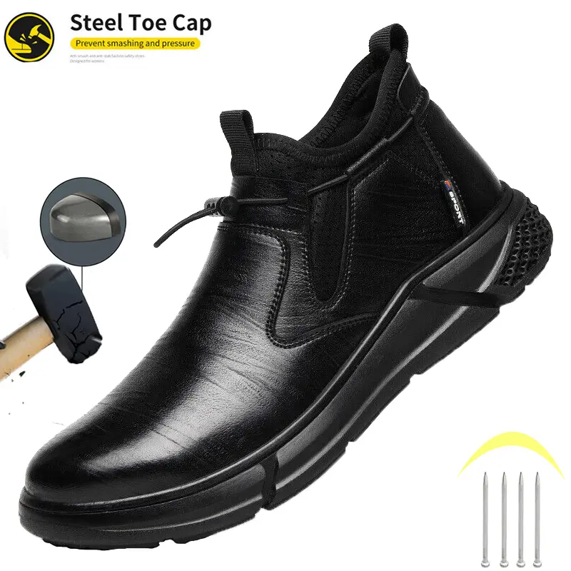 Waterproof Men's Safety Work Boots Steel Toe Shoes Anti Impact And Anti-Puncture Indestructible Shoes High quality texture Roofing Shoes Construction Work Shoes wear resistant Black Footwear non slip men Mesh Worker