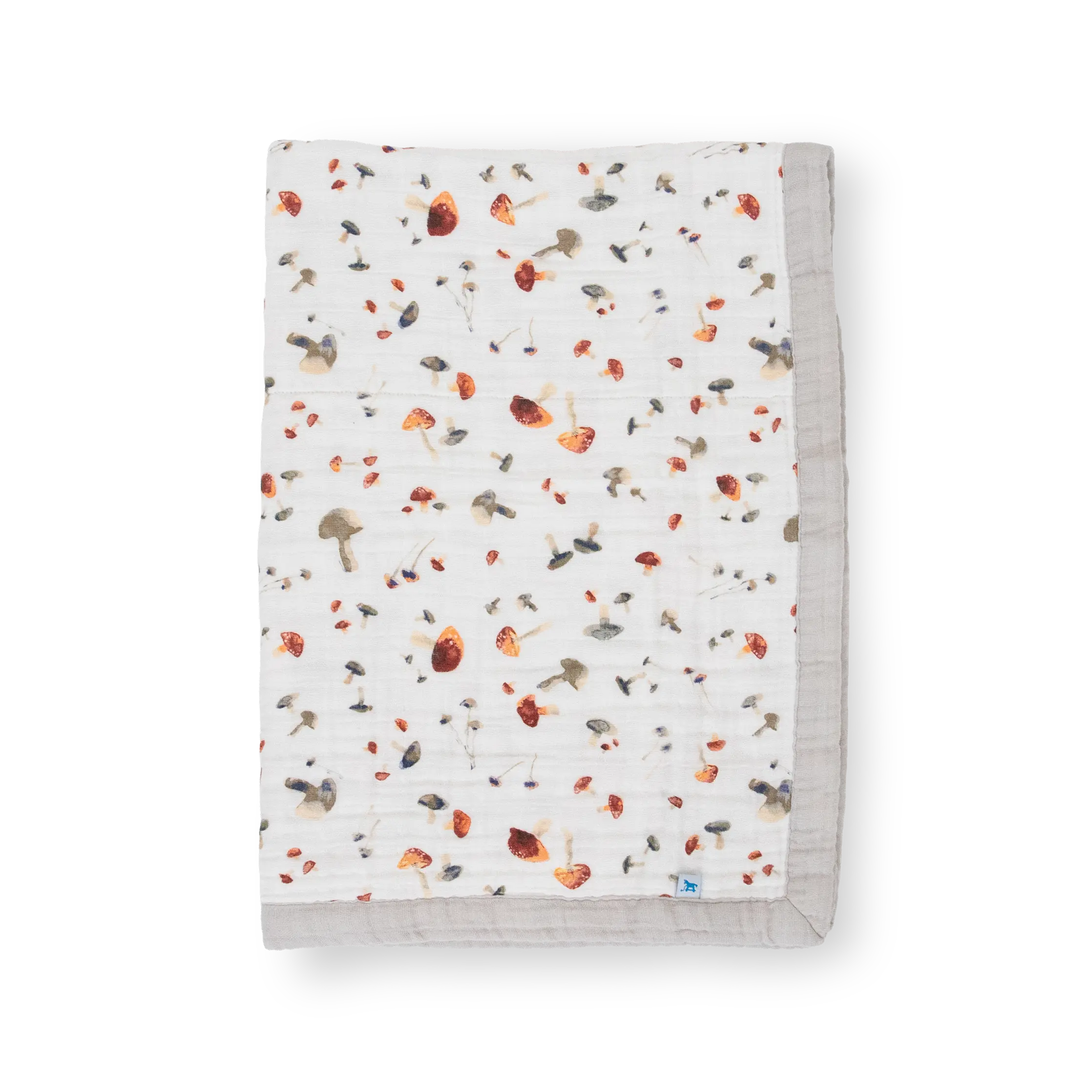 Mushroom-Print Cotton Muslin Baby Quilt - Printed on Both Sides, Cozy Bedding Blanket for Tummy Time, Plant & Mushroom Themed Soft Infant Bedding, Baby Items