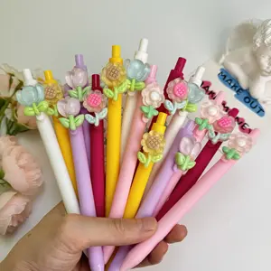 30/50Pcs Spring Flower Market Theme Press Neutral Pen, Fresh Floral Design, Unique Pens, Girlfriend Gift High-value Stationery Ballpoint Pen, Writing Pen (15/25 pens + 15/25 refills)