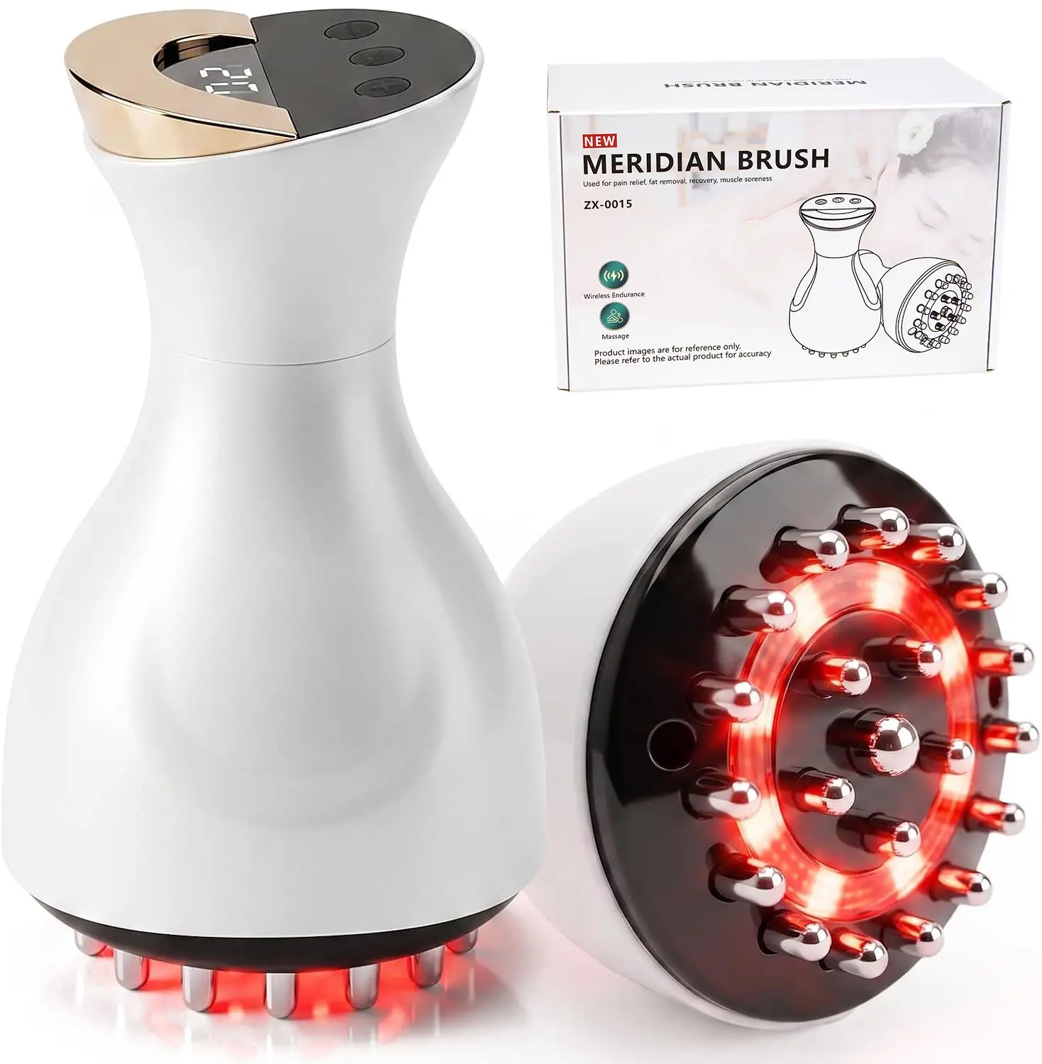 Meridian Brush with Heating and Vibration,Wireless Electric Meridian Brush, Red Light Heating Scraping Device, Wireless Design, Heating Function,Comes with Massage Oil, Portable White Gift