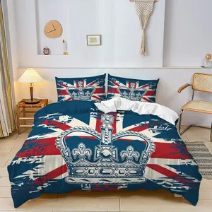 British Retro Style St Edward's Crown Union Jack Flag Duvet Cover Set, Grunge Aesthetic Bedroom Bedding Set for Home Decor, Soft Microfiber Quilt Cover with Pillowcases, Stylish Gift for UK Culture Lovers (1* Quilt Cover + 1/2* Pillowcases, No Filling）