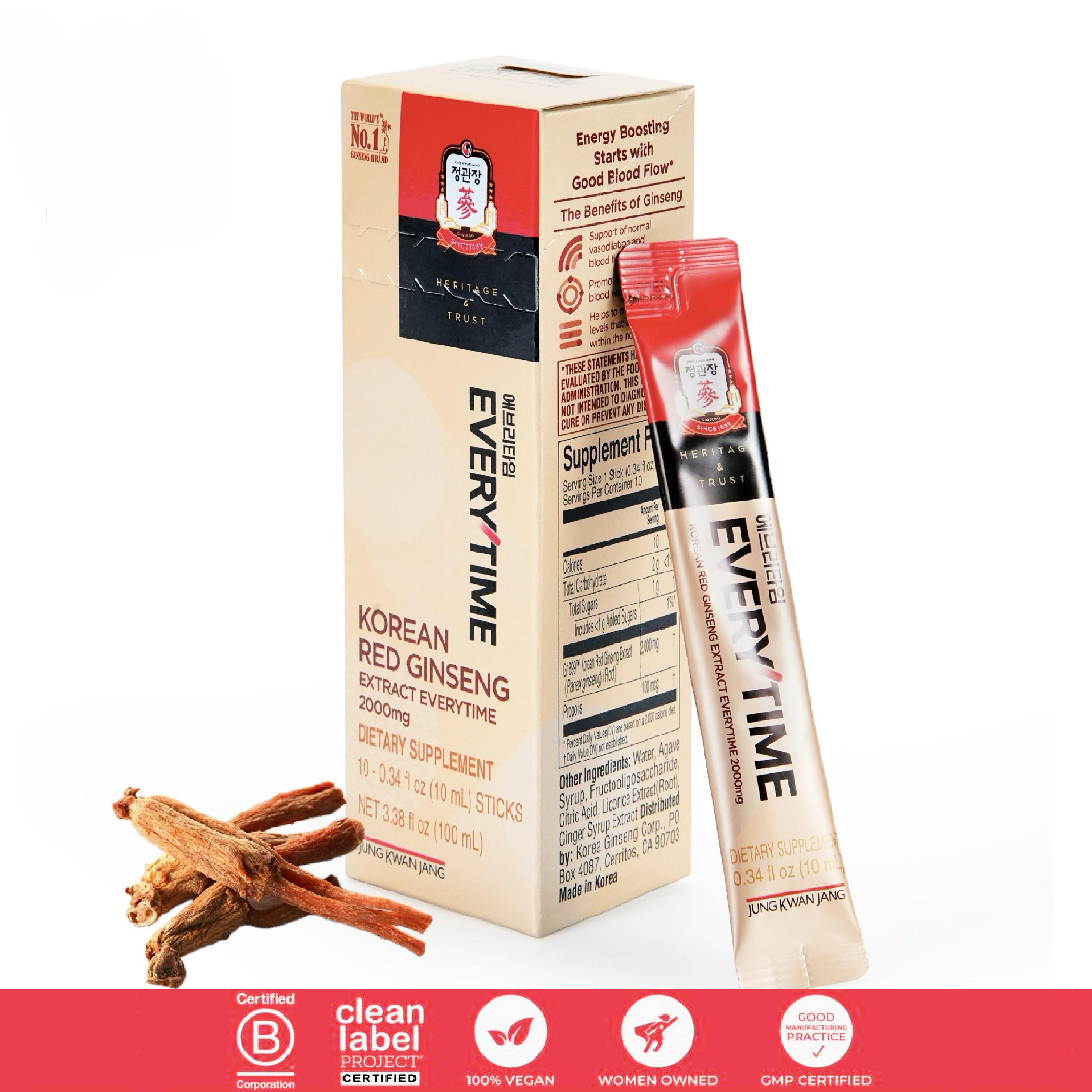 [Jung Kwan Jang] Korean Red Ginseng Extract Everytime 2000mg Energy Supplements Caffeine Free, Support Immunity 10, 3