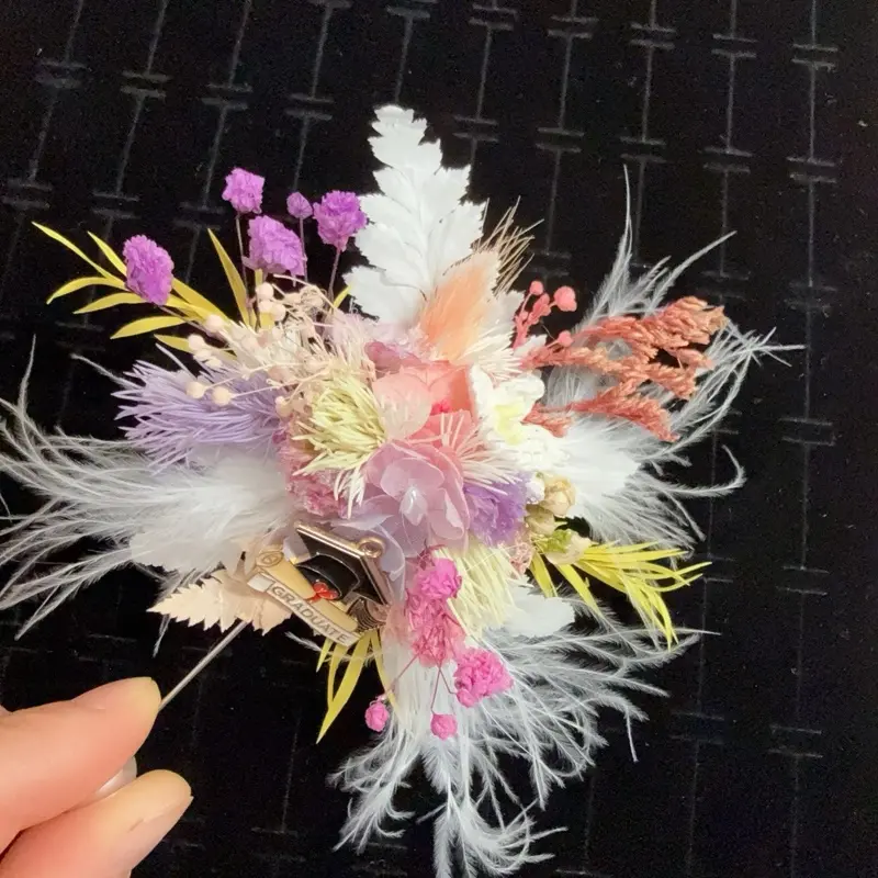 Handmade graduation brooch, real flower brooch