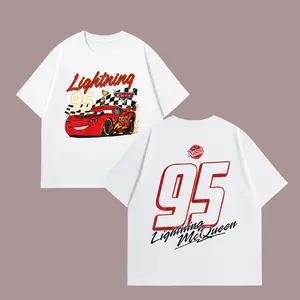 Lightning 95 Cartoon Racing Car T-Shirt Gildan Unisex Graphic Tee, Funny Red Race Car Shirt, Vintage Cartoon Vehicle Tee, Kids Racing Car Lover Gift, Casual Streetwear Cotton Shirt Merch