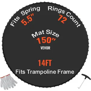 VEVOR Replacement Trampoline Mat, Jumping Mat Fits 12/13/14/15 ft Frame, Universal Jumping Round Trampoline, UV-Resistant Mat with Spring Tool 72/80/92 V-Rings, Fit 5.5/6.5/7 Spring LengthVEVOR Super Brand Day