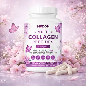 MPDON  Multi Collagen Capsules for Women & Men, 240Count I Types I, II, IIl, V, X I Hydrolyzed Peptideswith Biotin, Hyaluronic Acid & Fat-Soluble VitaminC Complex | Non-GMO, Filler-Free