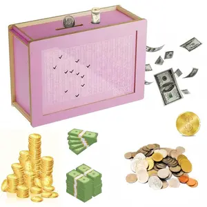 2026 Upgrade Durable Wooden $10,000 Target Cash Vault Jar - Secure Piggy Bank Decor with Built-in Counter, Dry Erase Pen, Countdown Feature, Box Set, Ideal for Financial Milestones, Gift for Kids