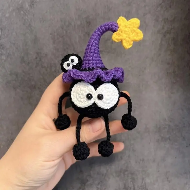 Witch Hat Coal Ball Amigurumi Crochet  – Cute Halloween Plush Toy, Keychain, Bag Charm, Room Decor, Gift Idea