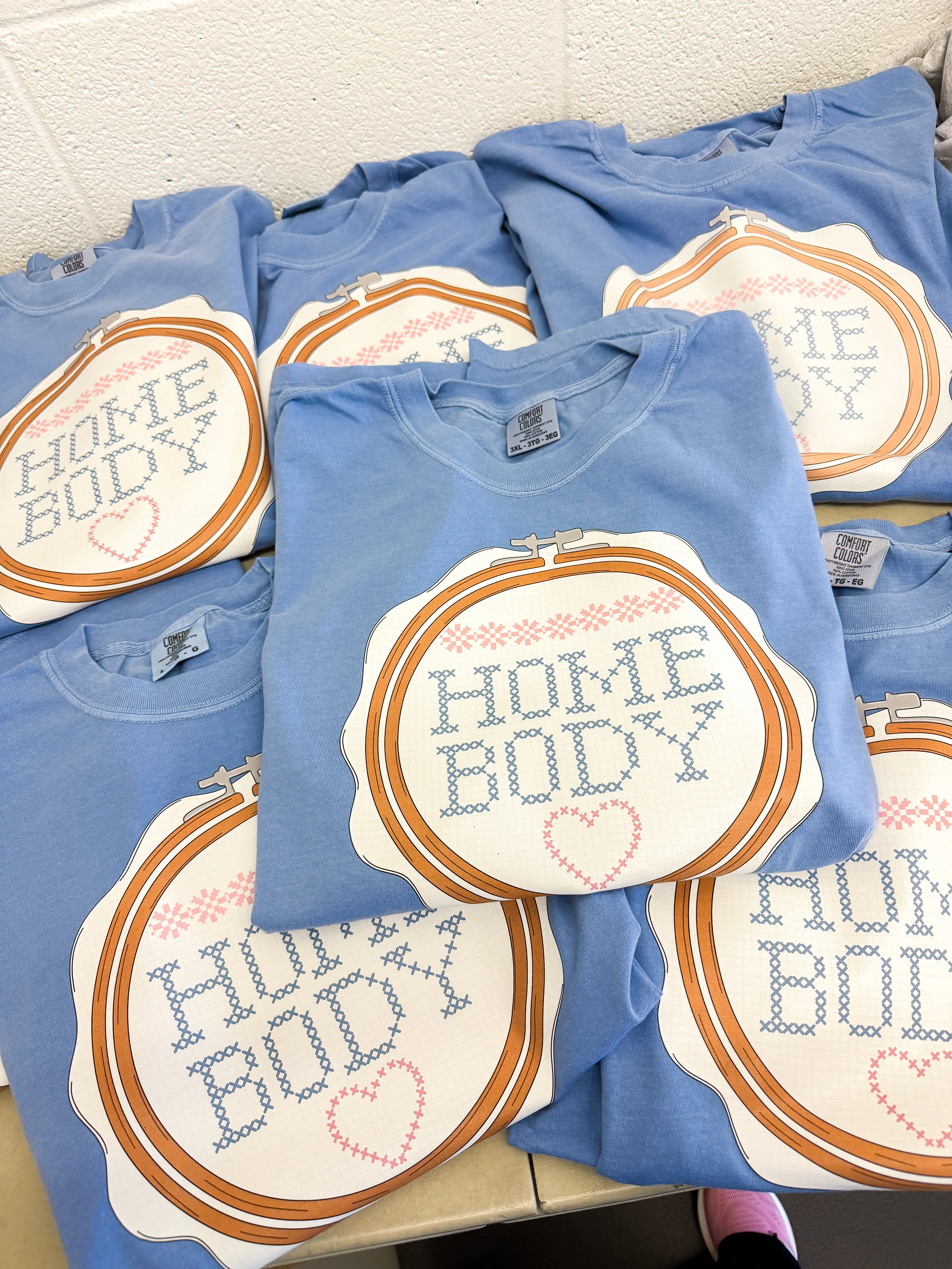Home Body Faux Cross Stitch Graphic Tee, Washed Denim