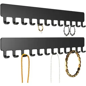 Hanging Necklace Holder Self-Adhesive Wall Jewelry Organizer for Necklaces, 2 PCS, Black