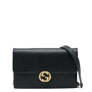 Pre-owned GUCCI Calfskin Small Leather Goods Interlocking G Leather Chain Wallet Shoulder Bag