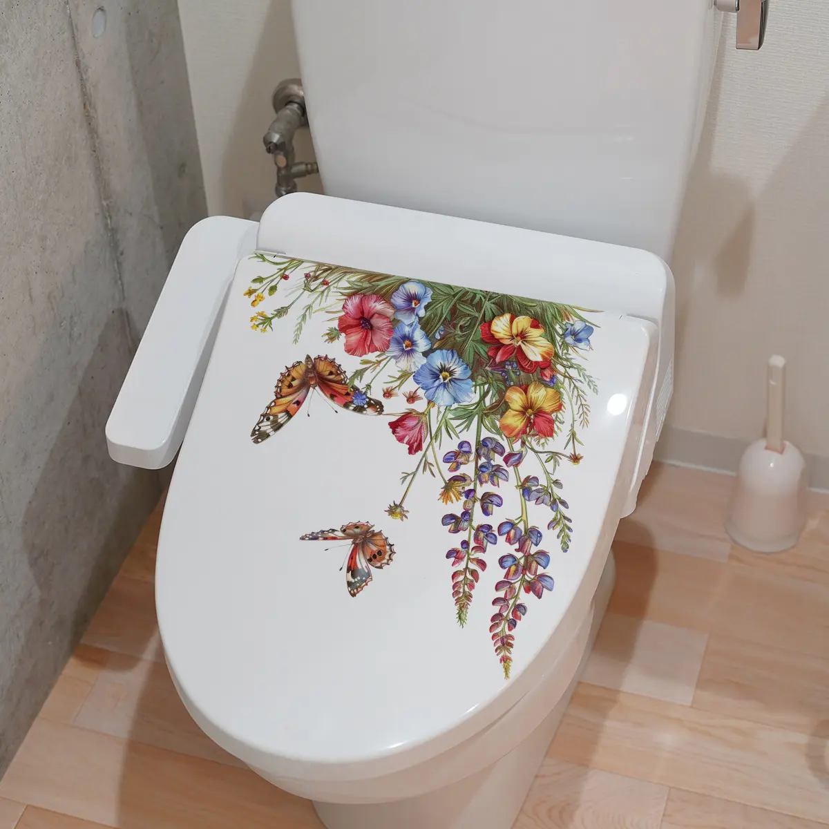 (30*30cm) flower, spring and butterfly toilet sticker, bathroom and toilet decorative sticker, self-adhesive M10232, Bathroom Decoration Supplies, Bathroom Accessories